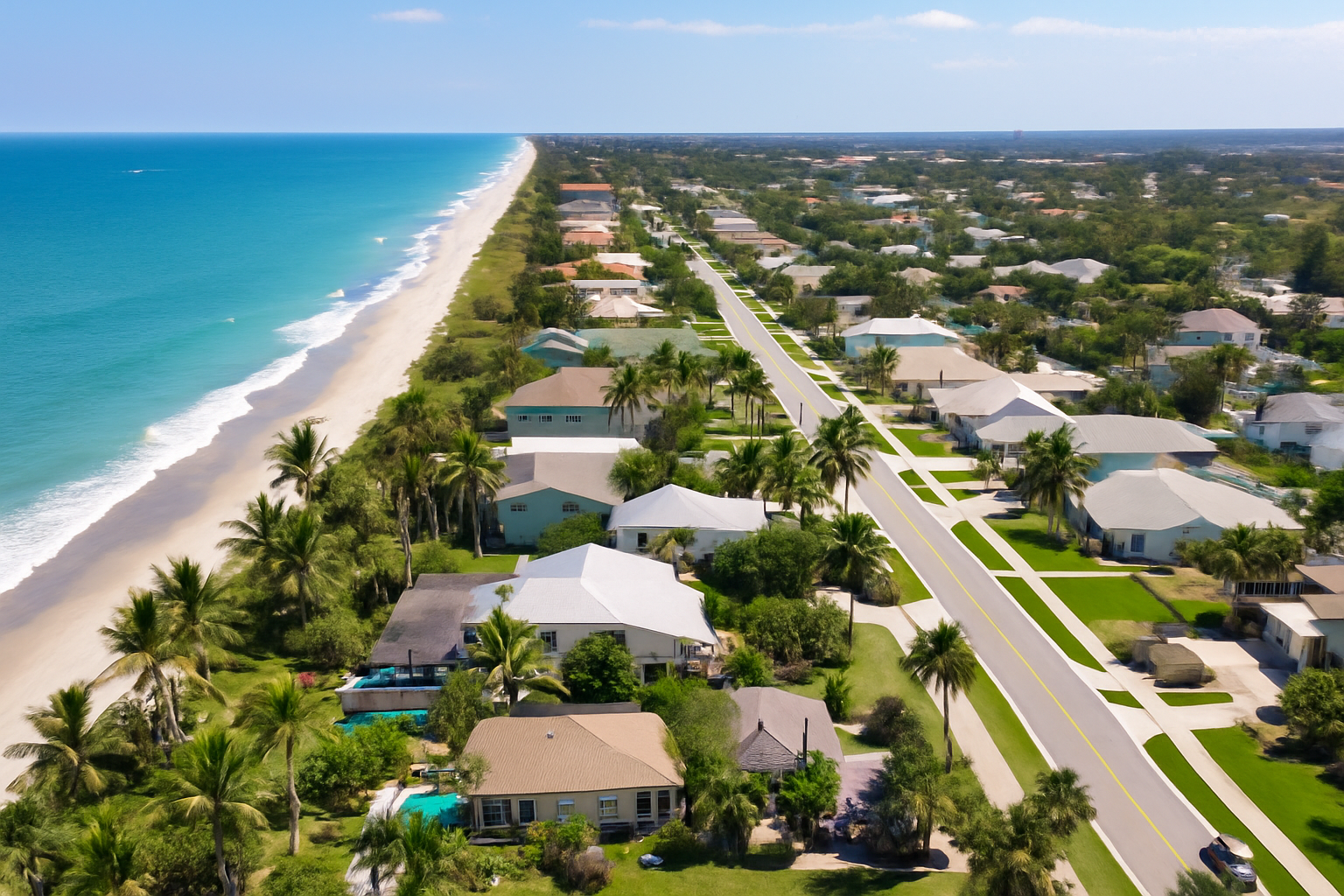 Aerial view of Cocoa Beach and the Indian River Lagoon in Brevard County