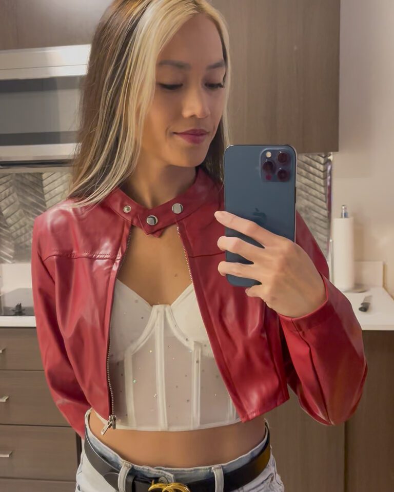 Woman in a red jacket
