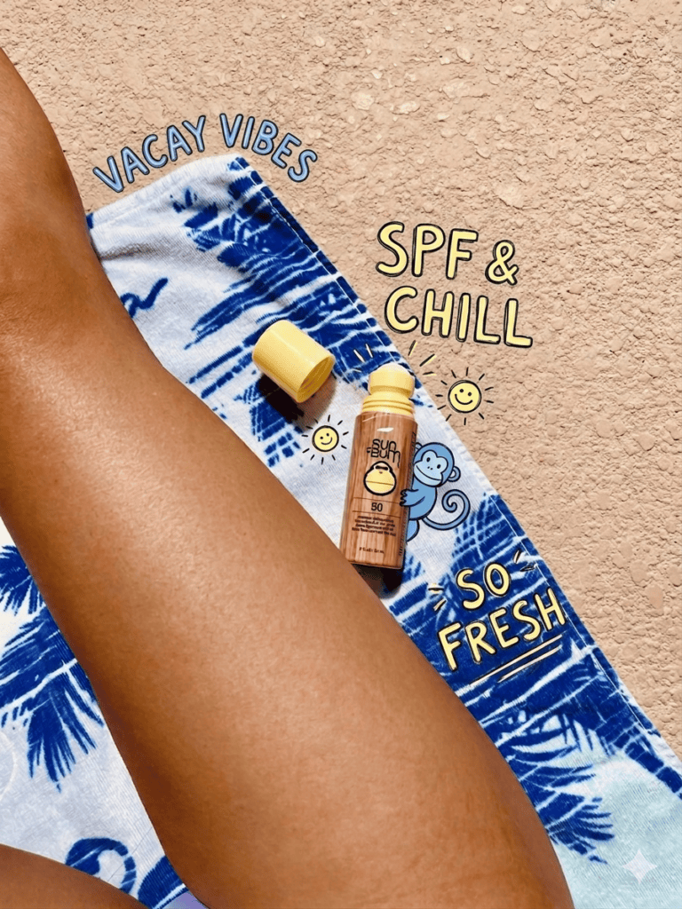 SPF sunscreen on skin at the beach