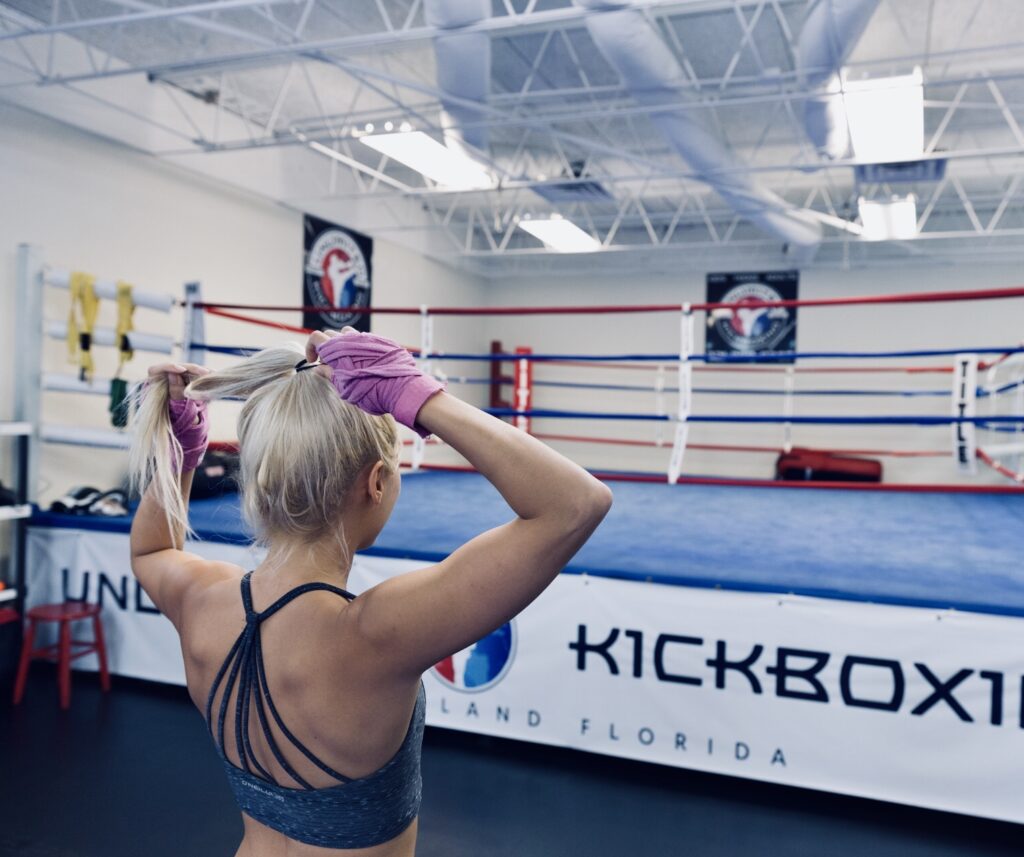 Lizzie training in the ring at her kickboxing gym