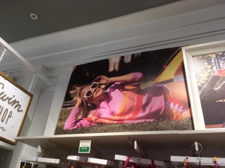 Campaign photo printed and on display in store